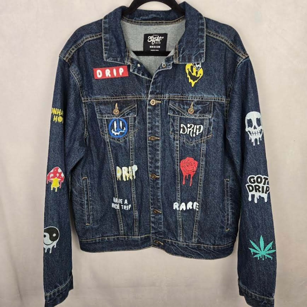Eighty‎ Eight Brand Denim Jacket Unisex M Patches Y2K  Drip Face High Skull 420